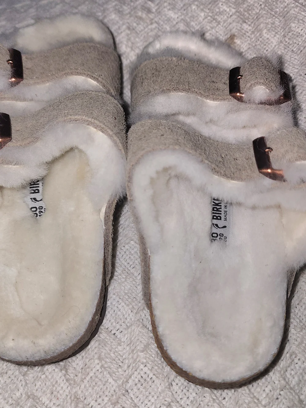 Birkenstock Kids Suede Shearling Sandals in Light Gray Sz 12-12.5